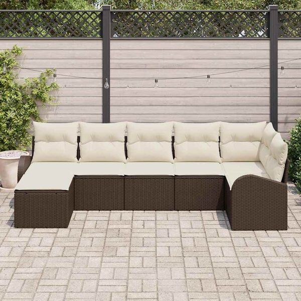 vidaXL Tuin Sofa Set met kussen 7 pcs Bruin Poly riet