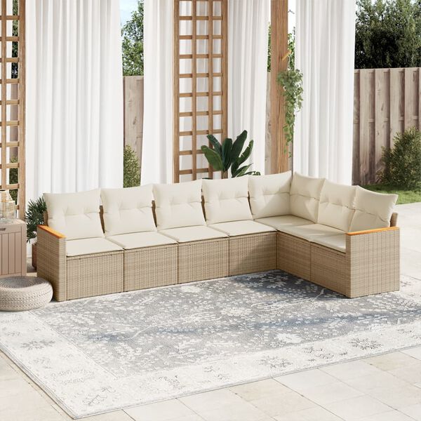 vidaXL 7-delige Loungeset met kussens poly rattan beige