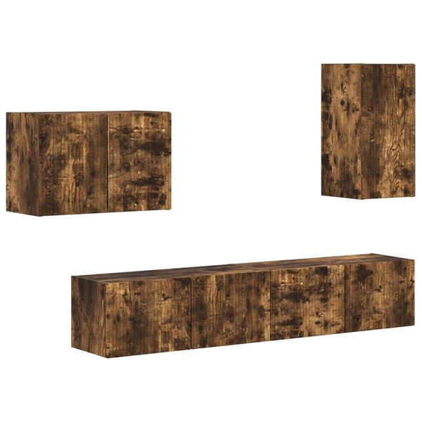 vidaXL TV Wandkast Set Wandgemonteerd 4 pcs Gerookt eiken Bewerkt hout