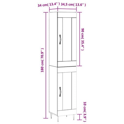 vidaXL Hoge kast 34,5x34x180 cm bewerkt hout grijs sonoma eikenkleurig