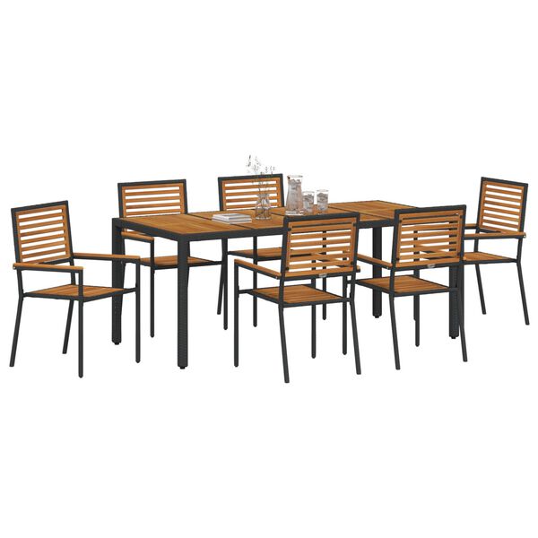 vidaXL Tuin Eetset 7 pcs Zwart en Hout poly rattan
