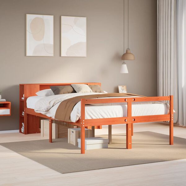 vidaXL Bed met boekenkast zonder matras hout wasbruin 140x200 cm