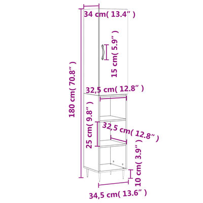 vidaXL Hoge kast 34,5x34x180 cm bewerkt hout betongrijs