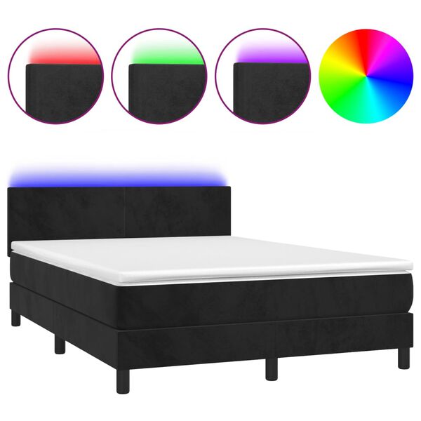 vidaXL Boxspring met matras en LED fluweel zwart 140x190 cm
