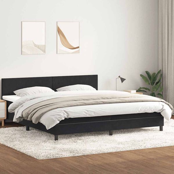 vidaXL Boxspring met matras fluweel zwart 180x210 cm