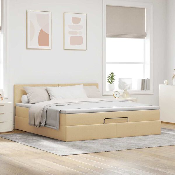 vidaXL Ottoman bed met matras 180x200cm stof cr&egrave;mekleurig