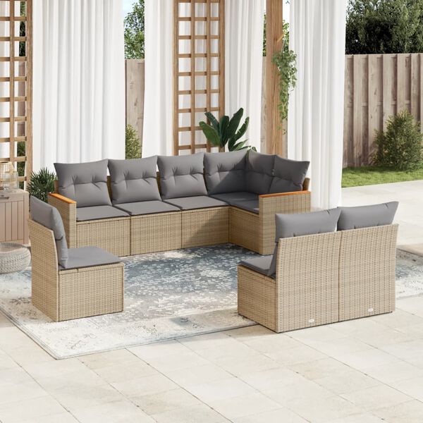 vidaXL 8-delige Loungeset met kussens poly rattan beige