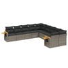vidaXL 10-delige Loungeset met kussens poly rattan grijs