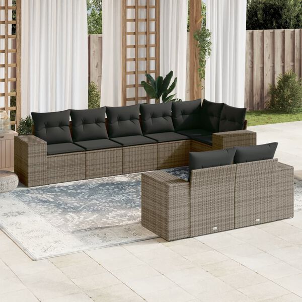vidaXL 8-delige Loungeset met kussens poly rattan grijs