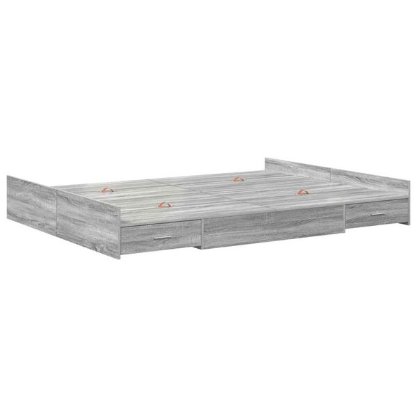 vidaXL Opbergbedframe met lade Grijs Sonoma 135 x 190 cm Bewerkt hout