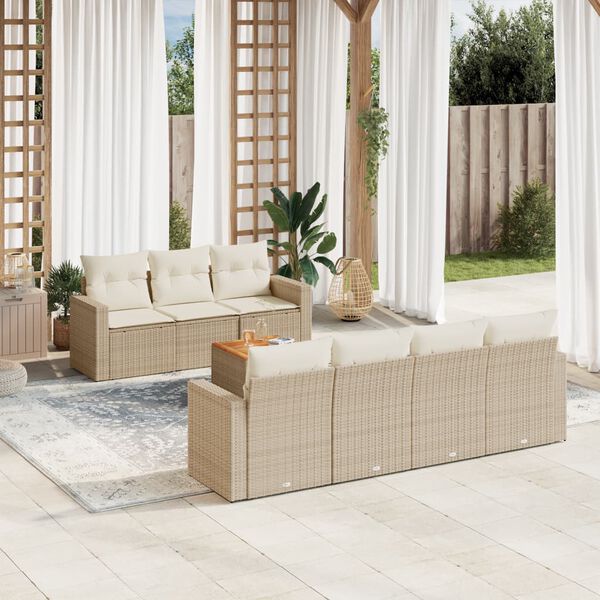 vidaXL 8-delige Loungeset met kussens poly rattan beige