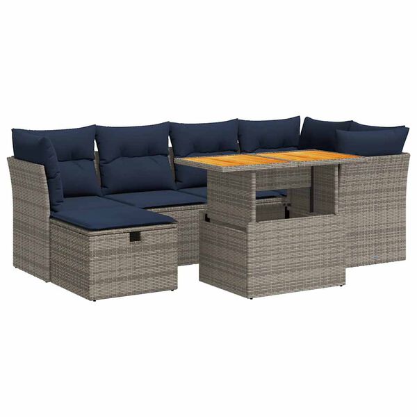 vidaXL 7-delige Loungeset met kussens poly rattan acacia zwart