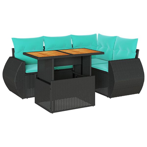 vidaXL 5-delige Loungeset met kussens poly rattan zwart