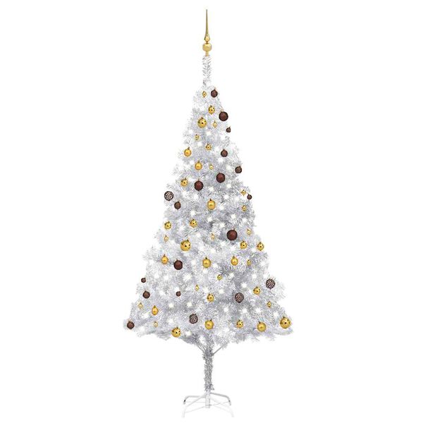 vidaXL Kunstkerstboom met verlichting en kerstballen 240 cm PET zilver
