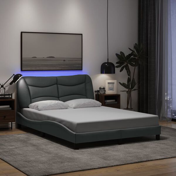 vidaXL Bedframe met LED zonder matras "Hvar" stof 140x190 cm lichtgrijs