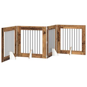 vidaXL Opvouwbaar hondenhek met standaards 4 pcs Oud hout 321 cm