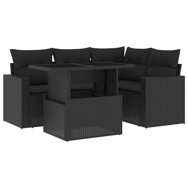 vidaXL 5-delige Loungeset met kussens poly rattan zwart