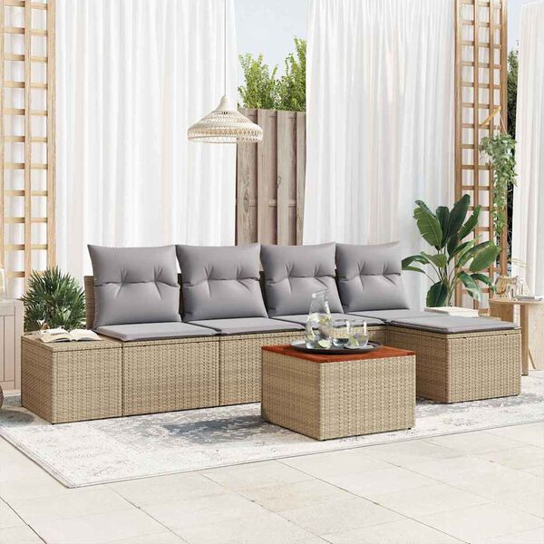 vidaXL Tuin Sofa Set met kussen 6 pcs Beige Poly riet