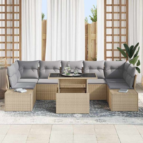 vidaXL Tuin Sofa Set met kussen 8 pcs Beige en Licht Grijs