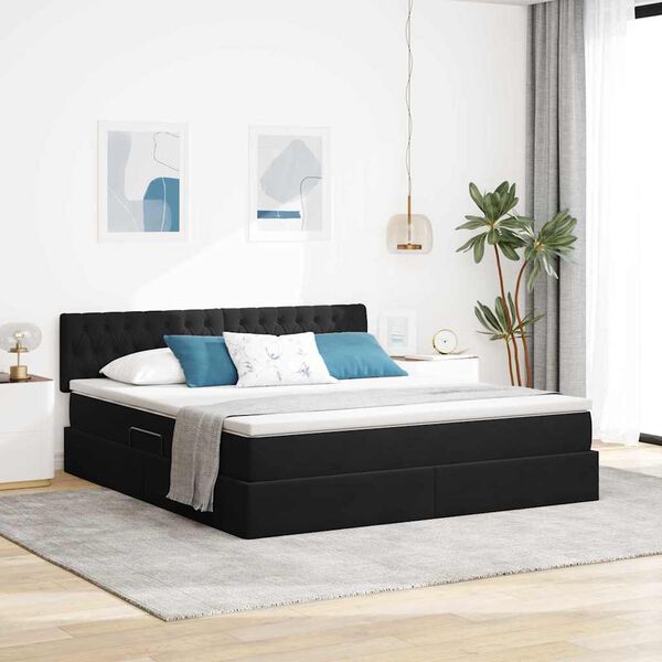 vidaXL Opslag bed met matras met hoofdeinde Zwart 160 x 200 cm Fluweel
