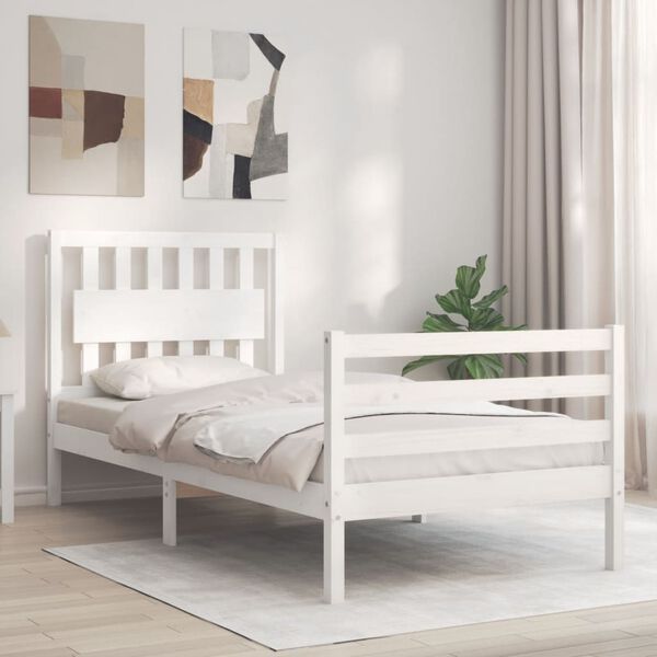 vidaXL Bedframe met hoofdbord massief hout wit