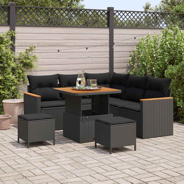 vidaXL Tuinbankenset 8 pcs Zwart poly rattan
