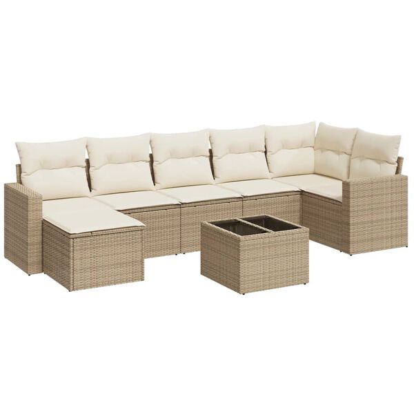 vidaXL 8-delige Loungeset met kussens poly rattan beige