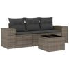 vidaXL 4-delige Loungeset met kussens poly rattan grijs