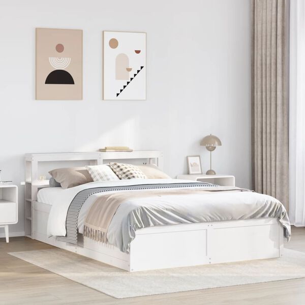 vidaXL Bedframe met hoofdbord massief grenenhout wit 120x200 cm