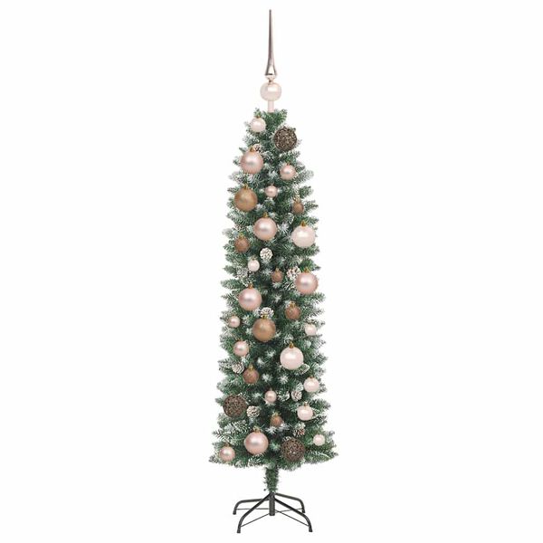 vidaXL Kunstmatige slanke kerstboom met 150 LED Groen en Wit 120 cm