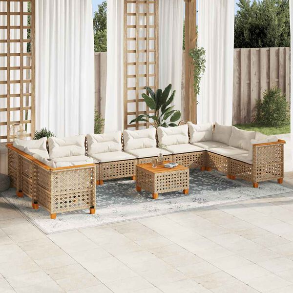 vidaXL 11-delige Tuinset met kussens poly rattan beige