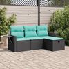 vidaXL 4-delige Loungeset met kussens poly rattan zwart
