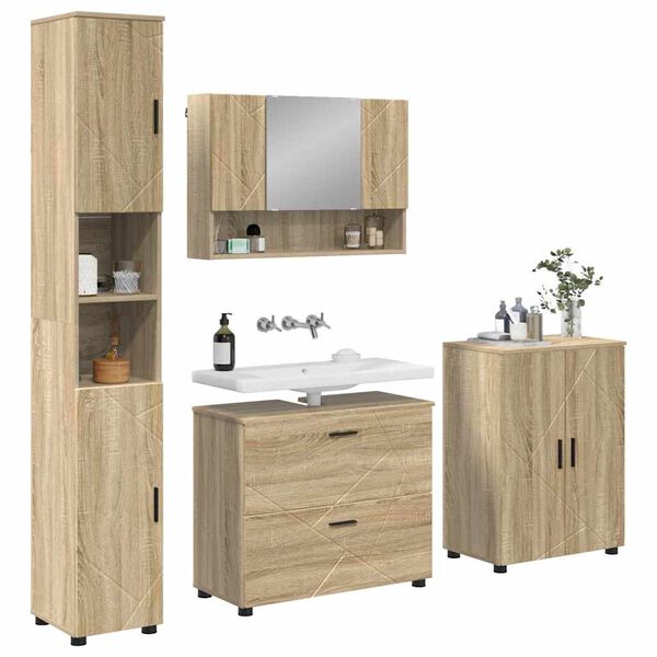 vidaXL Badkamermeubelset 4 pcs Sonoma Eiken Geperst Hout en Metaal