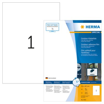 HERMA Folie-etiketten weerbestendig 50 vellen A4 210x297 mm wit