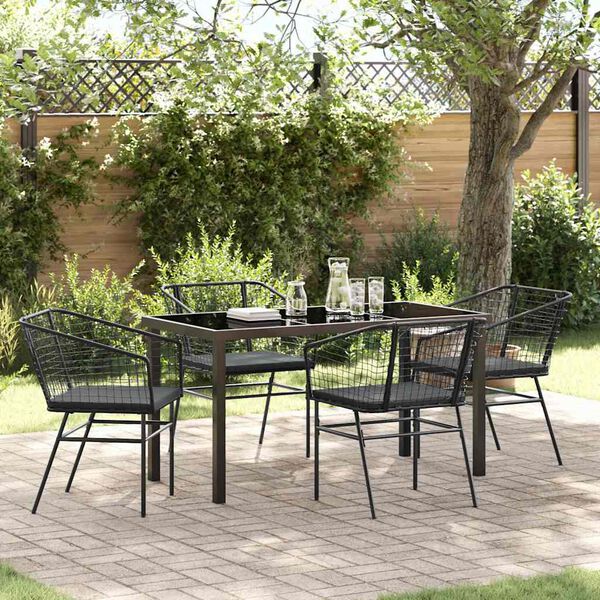 vidaXL Tuin eettafelset 5 pcs Zwart poly rattan