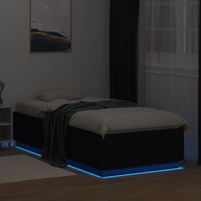 vidaXL Bedframe met LED-verlichting bewerkt hou zwart 100x200 cm