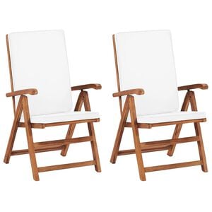 vidaXL Tuinstoelen 2 st verstelbaar met kussens massief teakhout cr&egrave;me