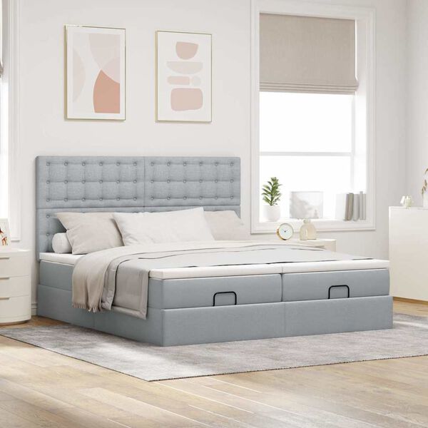 vidaXL Ottoman bed met matrassen en LED's 180x200cm stof lichtgrijs