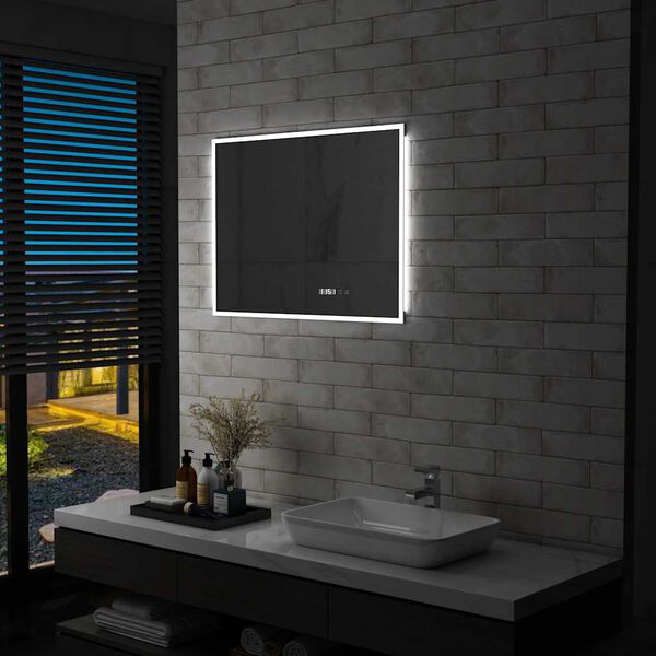 vidaXL Badkamerspiegel LED met aanraaksensor en tijdweergave 80x60 cm
