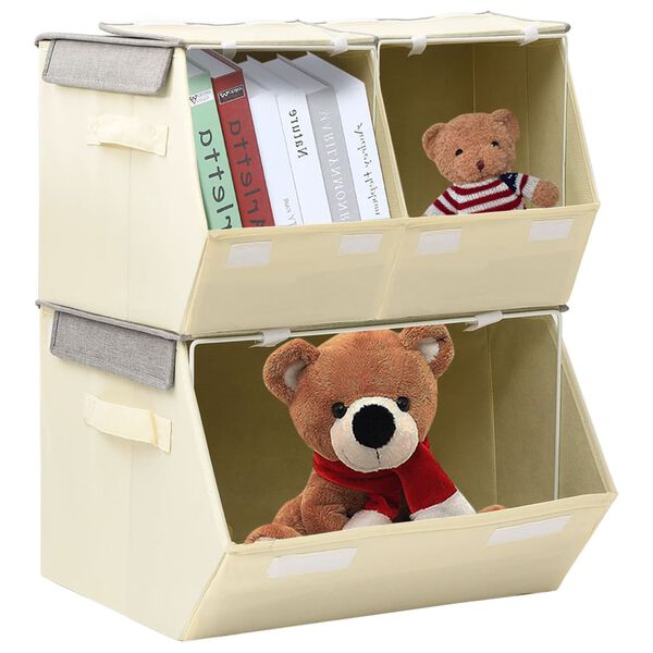 vidaXL 3-delige Opbergboxenset stapelbaar stof grijs en cr&egrave;mekleurig