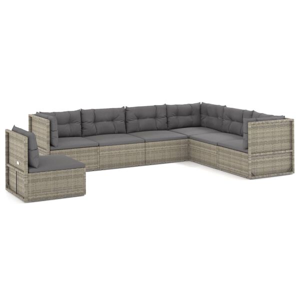 vidaXL 7-delige Loungeset met kussens poly rattan grijs