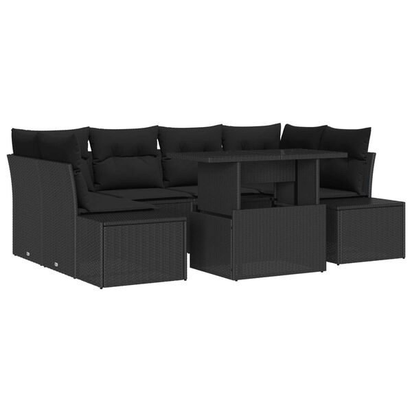 vidaXL Tuin Sofa Set 7 pcs Zwart Poly Rattan en Poedergecoat Staal