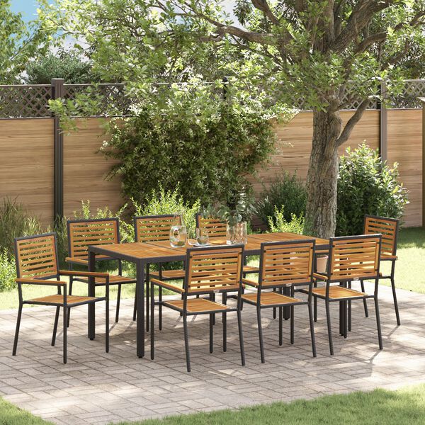 vidaXL Tuin eettafelset 9 pcs Zwart en Bruin poly rattan