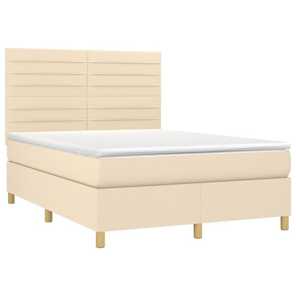 vidaXL Boxspring met matras stof cr&egrave;mekleurig 140x190 cm