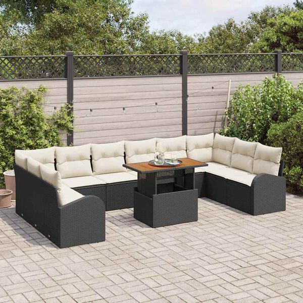 vidaXL Tuin Sofa Set met opslag 11 pcs Zwart Poly riet