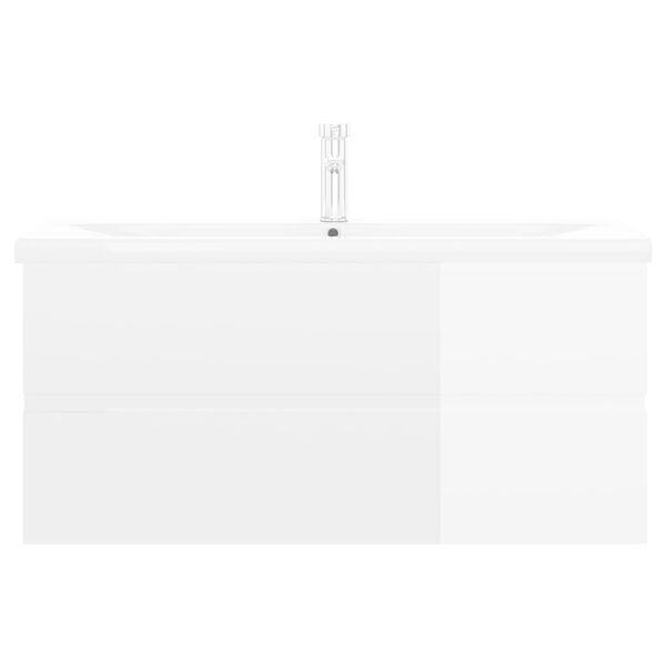 vidaXL Wastafelkast met ingebouwde wastafel spaanplaat hoogglans wit