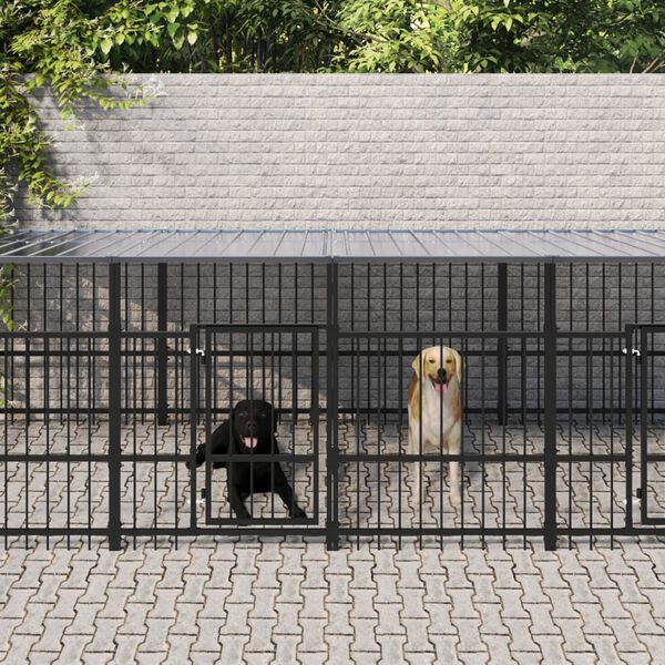 vidaXL Hondenkennel met dak 11,26 m&sup2; staal