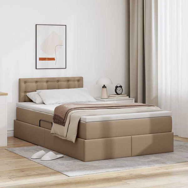 vidaXL Opbergbed met LED met matras Cappuccino 120 x 190 cm Nep Leer