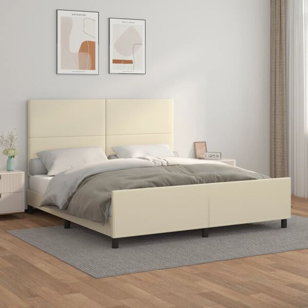 vidaXL Bedframe met hoofdbord kunstleer cr&egrave;mekleurig 160x200 cm