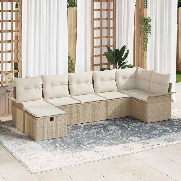 vidaXL Tuin Sofa Set met kussen 7 pcs Beige en Cr&egrave;me poly rattan